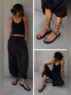 Reef Black Lace Up Gladiator Sandals Wrap Strappy Toe Loop Size 8